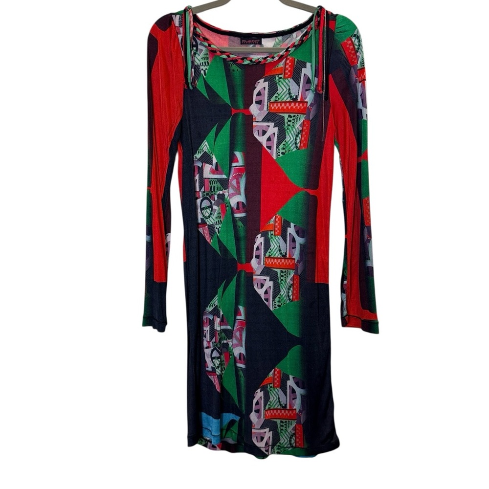 Custo Barcelona Vintage Women’s Multicolor Abstract Long Sleeve Dress sz S
